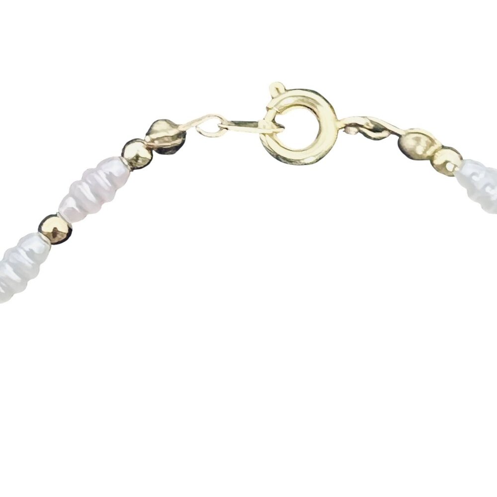 Vintage Gold Tone & Faux Pearl Ankle Bracelet With Sand Dollar Charm (5653) - Picture 5 of 9